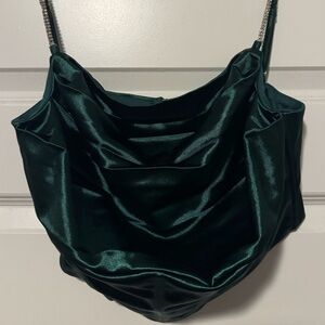 Emerald Green Ruched Corset Top with Embellished Straps